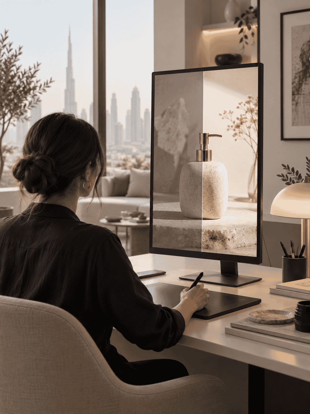 Styled furniture image prepared for multiple channels